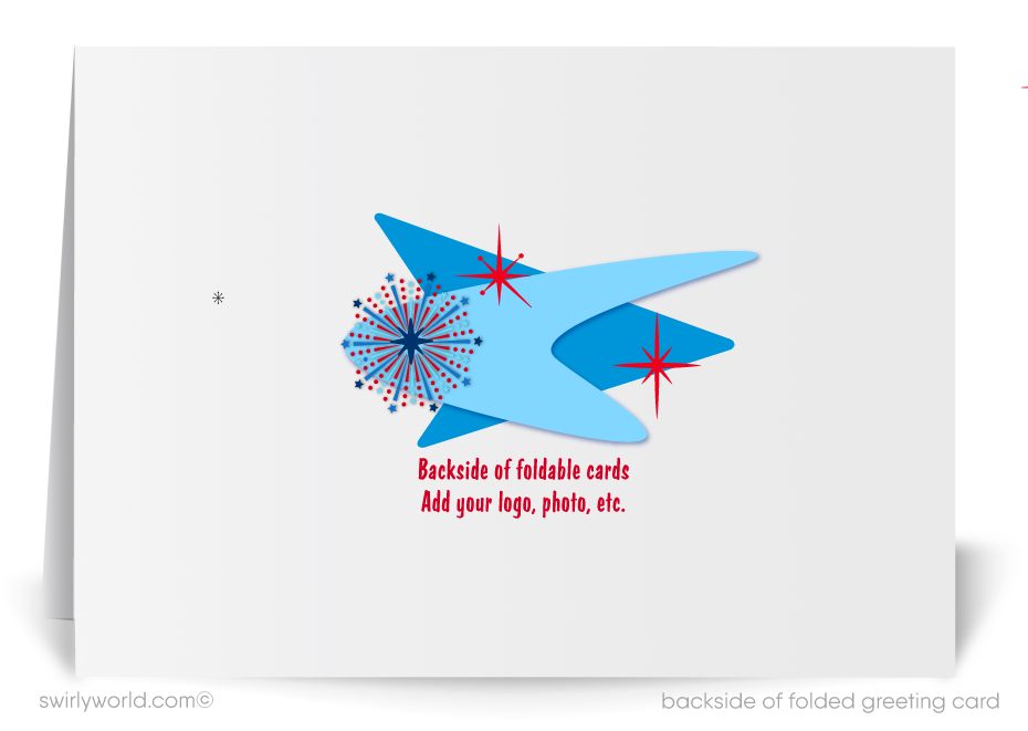 Retro Mid-Century Modern 4th of July Greeting Card – Patriotic Atomic Americana Design
