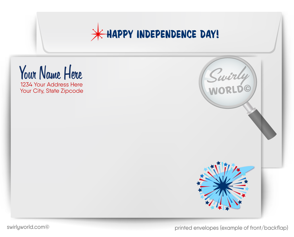 Retro Mid-Century Modern 4th of July Greeting Card – Patriotic Atomic Americana Design