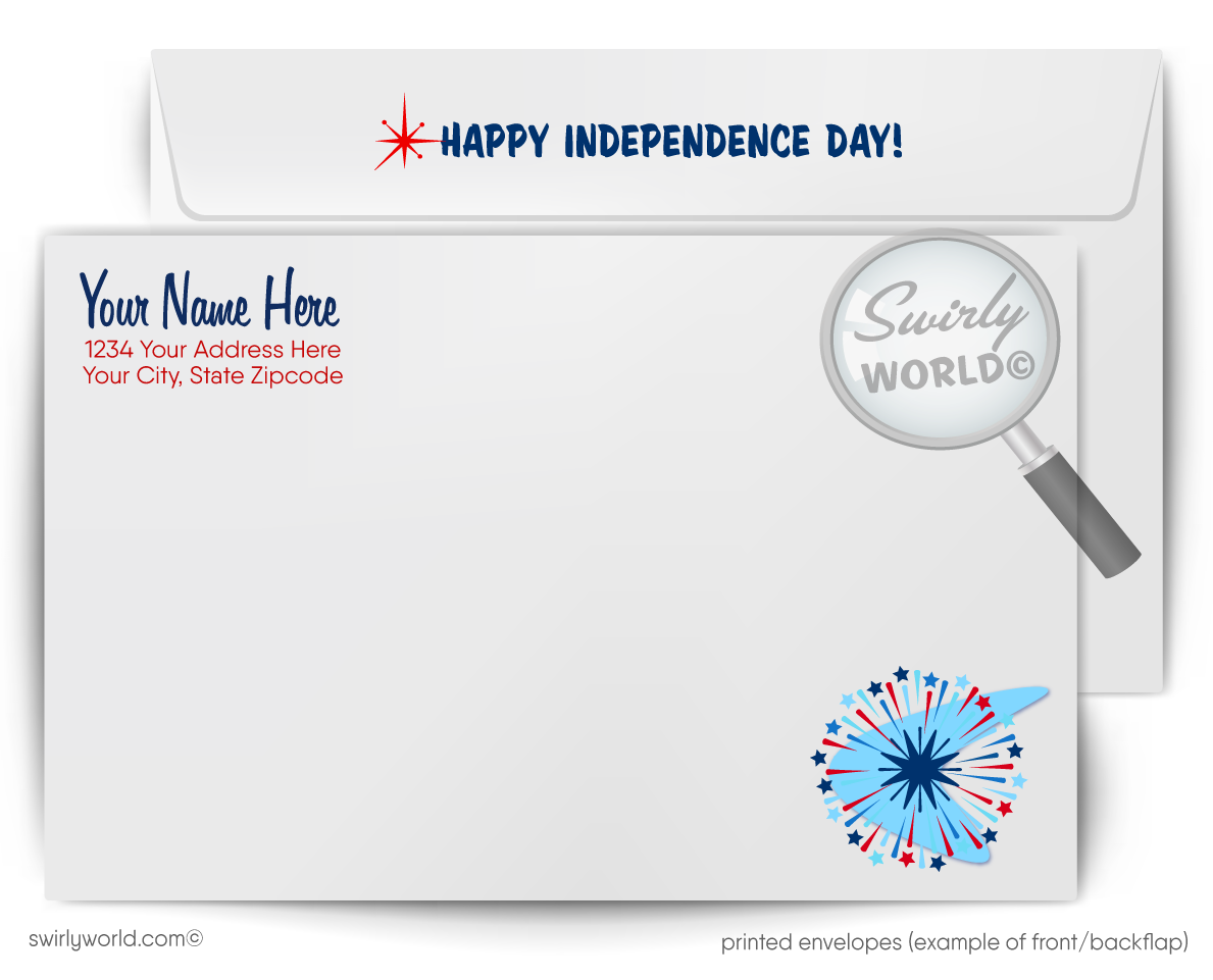 Retro Mid-Century Modern 4th of July Greeting Card – Patriotic Atomic MCM Design