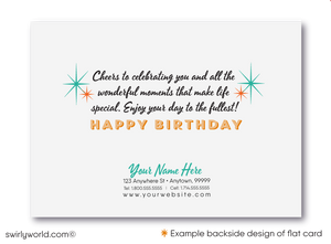 Celebrate your clients' special day with our exclusive Happy Birthday cards featuring retro-style typography on a blue cross-stitch pattern background. Choose between folded or flat cards. Printed on thick card stock with matching envelopes. Upgrade to customized envelopes with your logo for a professional touch.