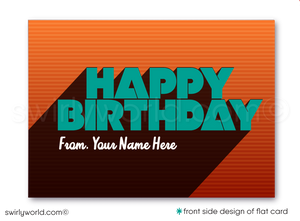 Celebrate your clients' special day with our exclusive Happy Birthday cards featuring retro-style typography on an orange cross-stitch pattern background. Choose between folded or flat cards. Printed on thick card stock with matching envelopes. Upgrade to customized envelopes with your logo for a professional touch.