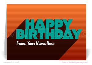 Celebrate your clients' special day with our exclusive Happy Birthday cards featuring retro-style typography on an orange cross-stitch pattern background. Choose between folded or flat cards. Printed on thick card stock with matching envelopes. Upgrade to customized envelopes with your logo for a professional touch.