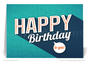 Celebrate your clients' special day with our exclusive Happy Birthday cards featuring retro-style typography on an orange cross-stitch pattern background. Choose between folded or flat cards. Printed on thick card stock with matching envelopes. Upgrade to customized envelopes with your logo for a professional touch.