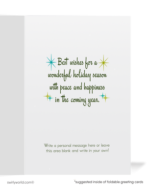 1950s-1960s Atomic Retro Mid-Century Modern Green Christmas Trees Vintage Holiday Cards