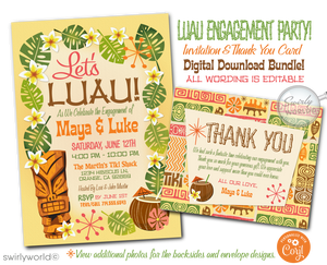 Vintage Mid-Century Retro Hawaiian Tiki Luau Engagement Party Invite Digital Download