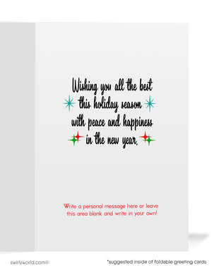 Vintage 1950s Mid-Century Holiday Cards with Kitschy Snowman, Lantern & Retro Starbursts