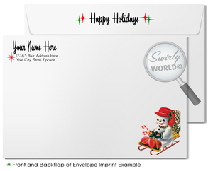 Vintage 1950s Mid-Century Holiday Cards with Kitschy Snowman, Lantern & Retro Starbursts