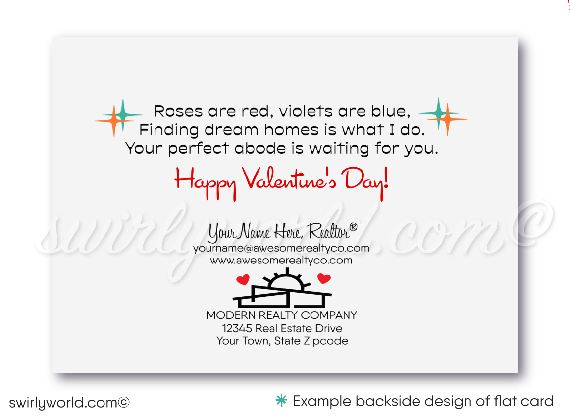 Digital Retro MCM Mid-Century Home Atomic Modern Valentine's Day Cards for Realtors
