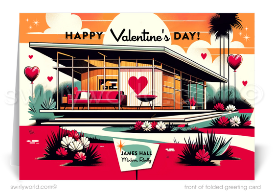Retro Mid-Century Modern MCM Home Happy Valentine's Day Greeting Cards for Realtors®