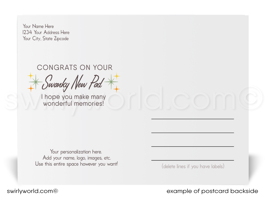 Stand out with unique mid-century modern Realtor Thank You Postcards! Instantly download, customize, and print for clients, prospects & friends.