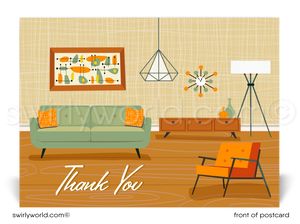Stand out with unique mid-century modern Realtor Thank You Postcards! Instantly download, customize, and print for clients, prospects & friends.