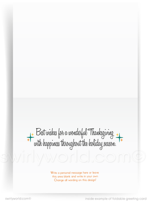 Foldable greeting card with Thanksgiving message on a white background