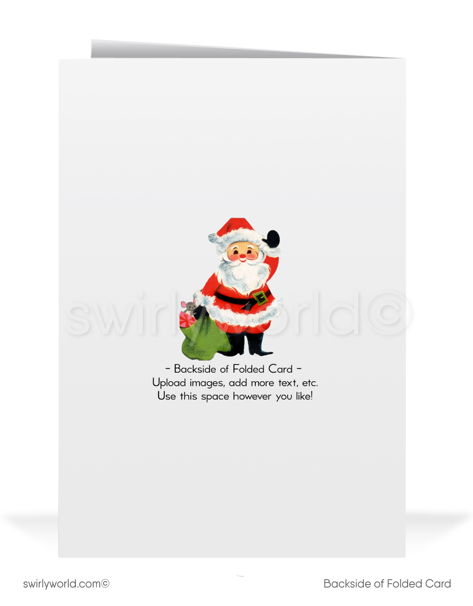 Vintage Christmas Card - 1950s Mid-Century Santa Claus with "Merry Christmas" Beard, Retro Holiday Greeting