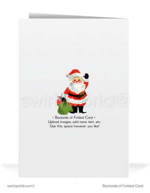 Vintage Christmas Card - 1950s Mid-Century Santa Claus with "Merry Christmas" Beard, Retro Holiday Greeting