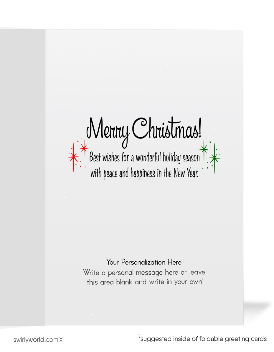 Vintage Christmas Card - Retro Mid-Century Santa Claus on Phone Saying "Ho, Ho, Ho," Premium Holiday Greeting Card