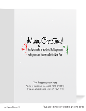 Vintage Christmas Card - Retro Holiday Cards | Classic Santa Claus Card With Envelope