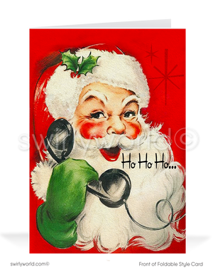 Vintage Christmas Card - Retro Holiday Cards | Classic Santa Claus Card With Envelope