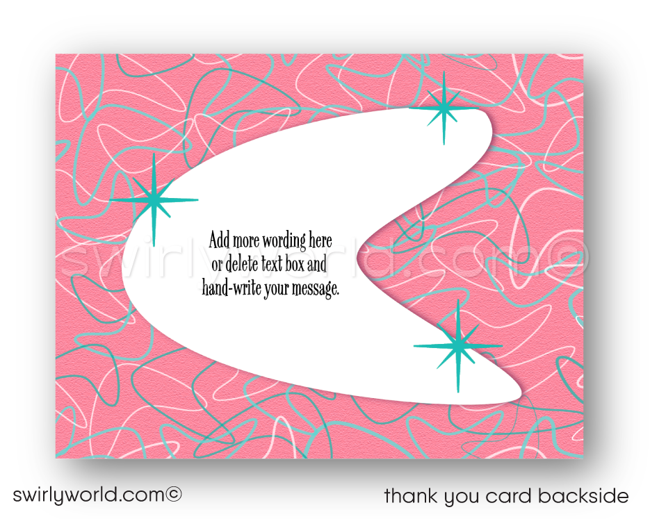 "10 PIN" 1950s Retro Atomic Pink Mid-Century Modern Starbursts Bowling Party Invitations