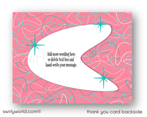 "10 PIN" 1950s Retro Atomic Pink Mid-Century Modern Starbursts Bowling Party Invitations