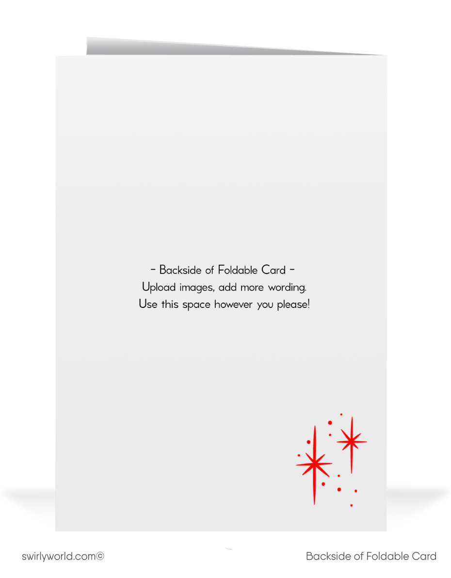 Vintage New Year’s Countdown Greeting Card with Baby New Year, Antique Clock, Confetti, and Retro Starburst Design