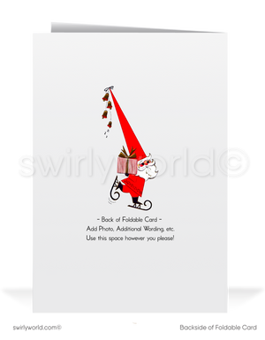 Vintage "Meowy Christmas" Card with Kitty in Santa's Sleigh, Mid-Century Modern Atomic Style