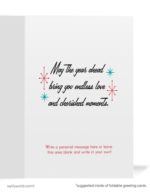 Vintage 1940s Midnight Kiss New Year's Greeting Card – Romantic Couple, Confetti, and Timeless Retro Design