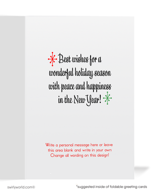 Vintage 1950s-Style Retro Kitschy Christmas Card with Snowman Couple in Santa’s Sleigh