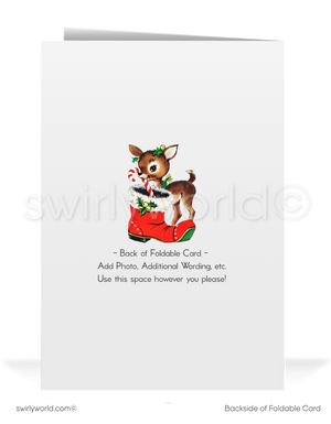 Vintage 1950s-Style Retro Kitschy Christmas Card with Snowman Couple in Santa’s Sleigh