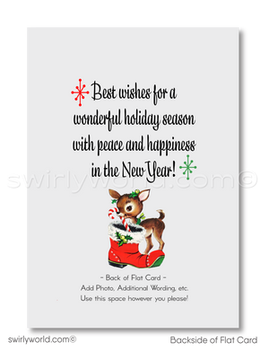 Vintage 1950s-Style Retro Kitschy Christmas Card with Snowman Couple in Santa’s Sleigh