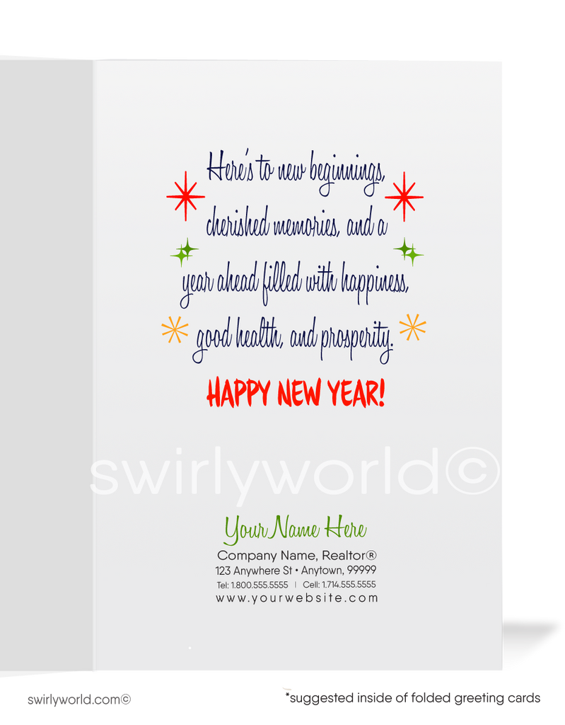 Atomic Starburst Mid-Century Retro Mod Happy New Year Cards Card Digital File Download