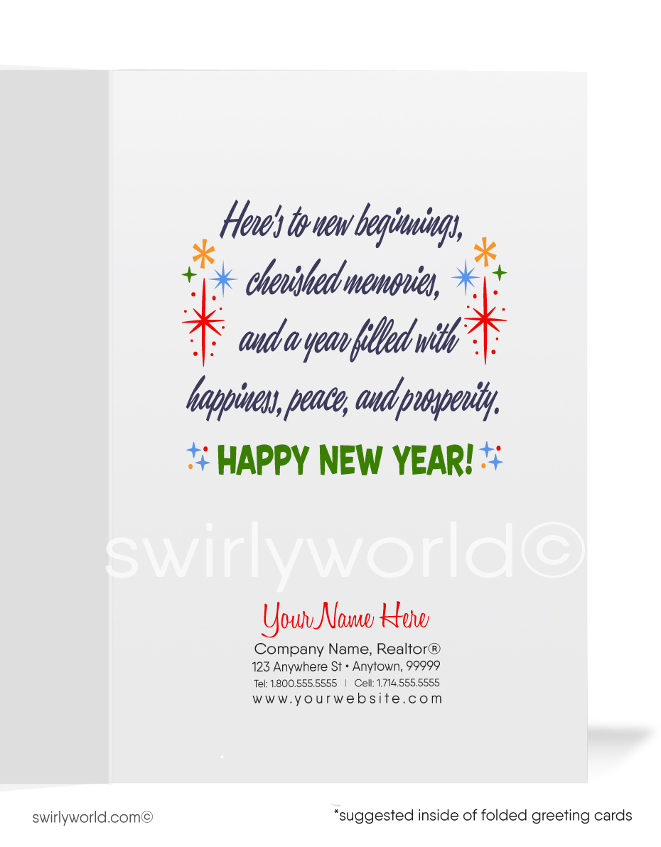 2024 Atomic MCM Mid-Century Retro Mod Happy New Year Cards Card Digital File Download