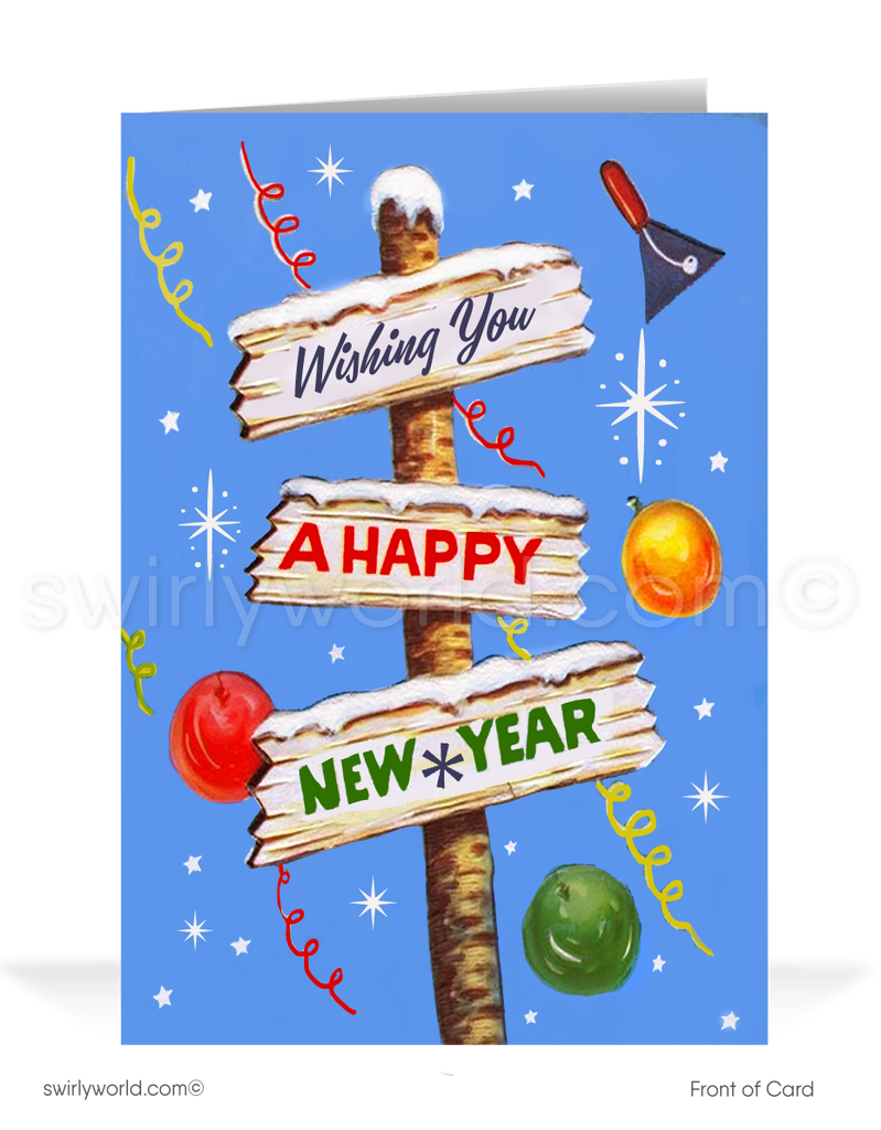 2024 Atomic MCM Mid-Century Retro Mod Happy New Year Cards Card Digital File Download