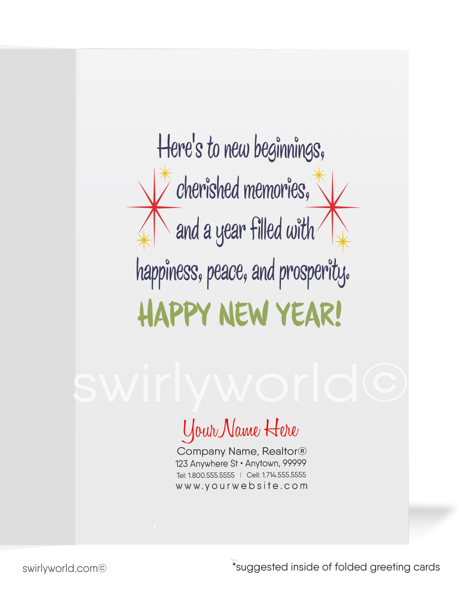1950s-1960s Vintage Mid-Century Modern Retro Festive Happy New Year Greeting Cards