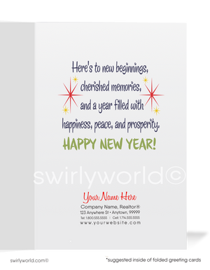 1950s-1960s Vintage Mid-Century Modern Retro Festive Happy New Year Greeting Cards