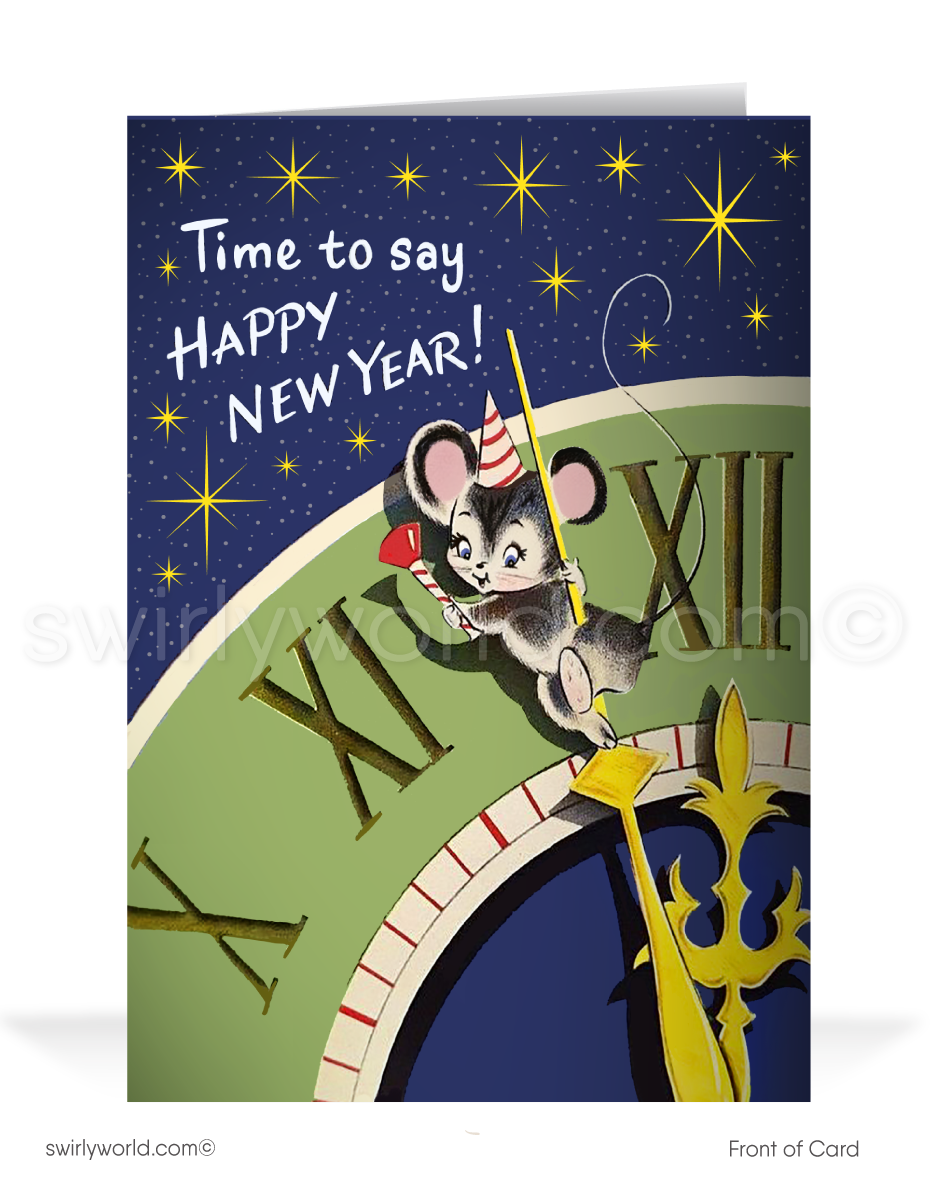 2024 Atomic MCM Mid-Century Retro Mod Happy New Year Cards Card Digital File Download
