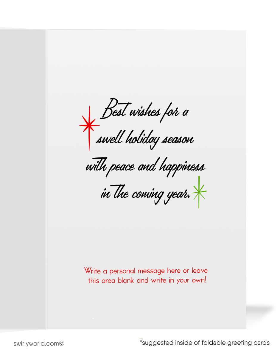 Vintage Mid-Century Christmas Card - Swinging Sixties Atomic Snowman Design with Top Hat & Pipe