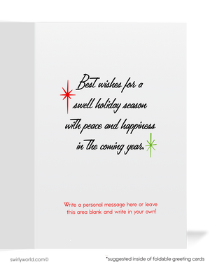 Vintage Mid-Century Christmas Card - Swinging Sixties Atomic Snowman Design with Top Hat & Pipe