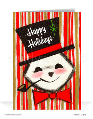Vintage Mid-Century Christmas Card - Swinging Sixties Atomic Snowman Design with Top Hat & Pipe
