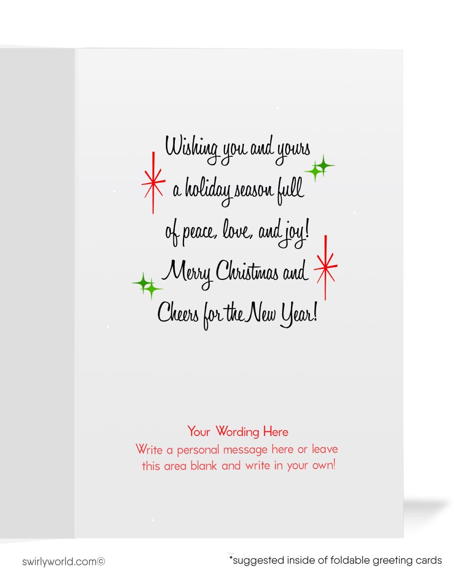 Send holiday cheer with a retro 1950s Santa card! Featuring Santa on a chimney with smoke spelling 'Tis the Season, customizable for a personal touch.