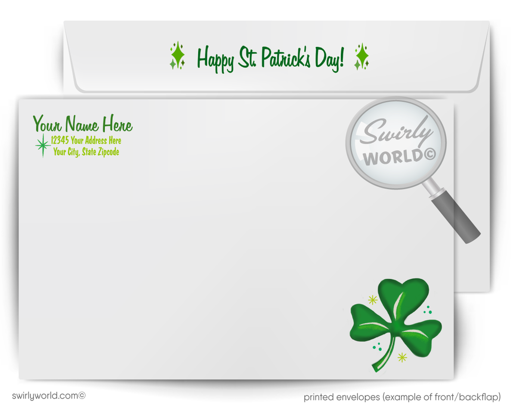 Vintage St. Patrick’s Day Card – Irish Lass with Shamrock – 1940s-50s Mid-Century Design