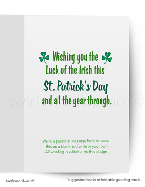 Vintage St. Patrick’s Day Card – Kitschy Orange Tabby Kitten with Shamrocks – 1940s-50s Mid-Century Design