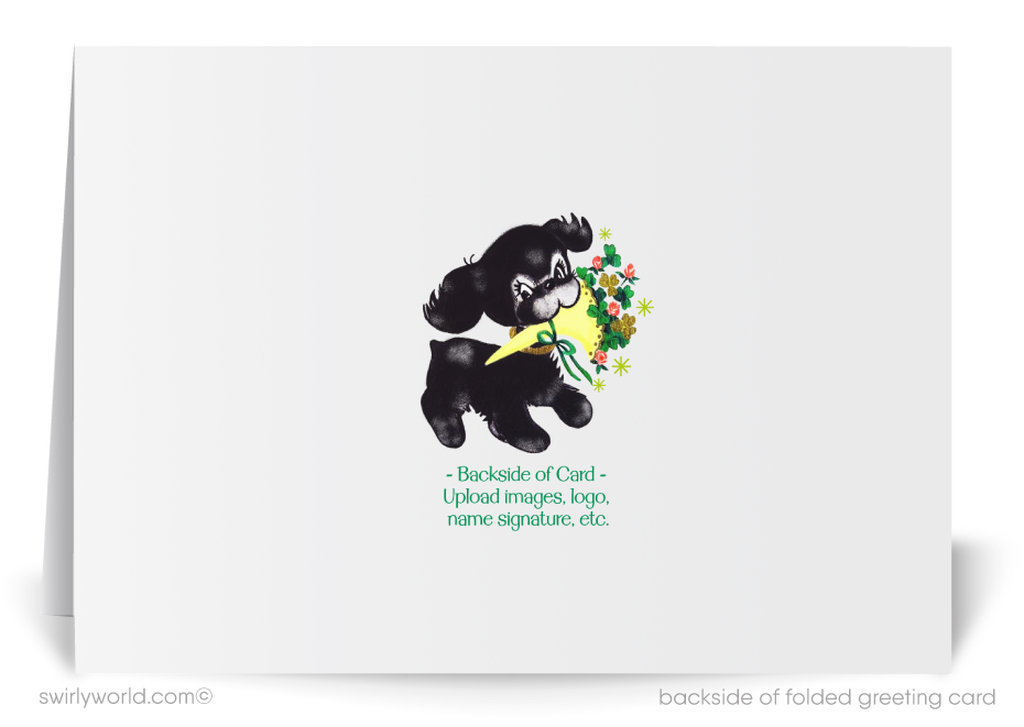 Vintage St. Patrick’s Day Card – Irish Boy & Girl with Shamrocks – 1940s-50s Mid-Century Design