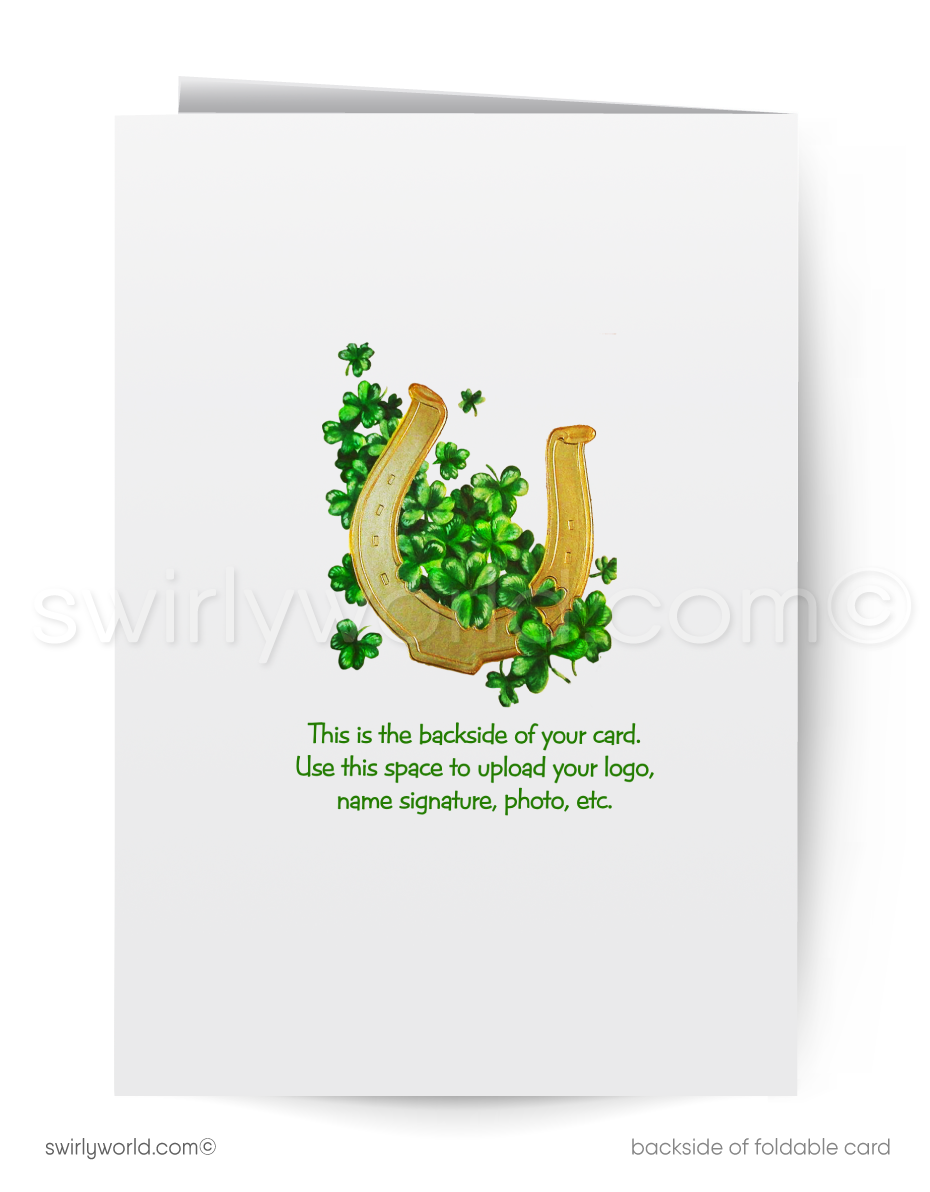 Vintage St. Patrick’s Day Card – Irish Dancing Couple with Shamrocks – 1940s-50s Mid-Century Design