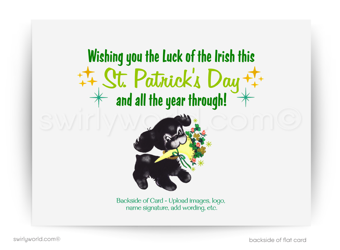 Vintage St. Patrick’s Day Card – Irish Boy & Girl with Shamrocks – 1940s-50s Mid-Century Design