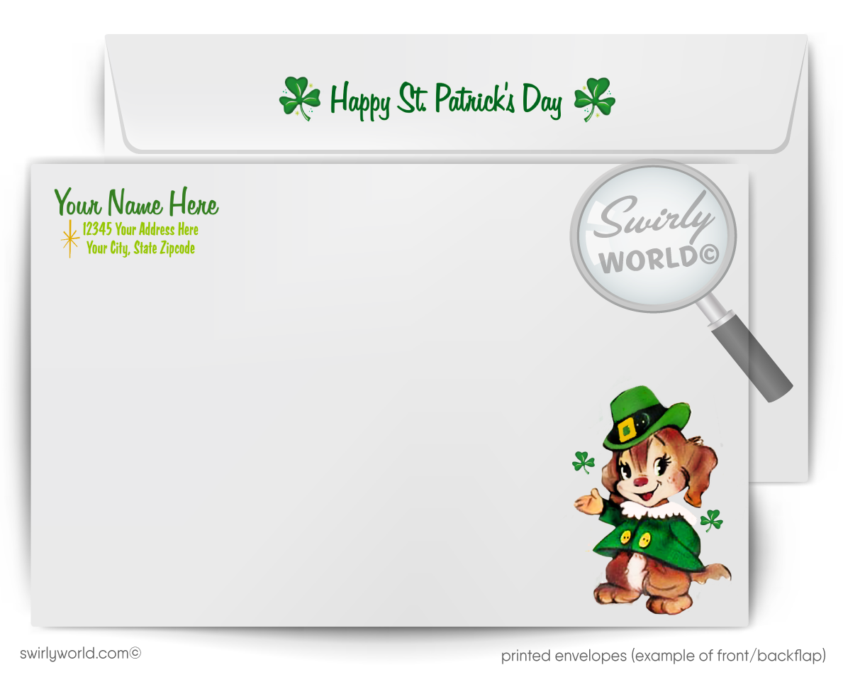 Vintage St. Patrick’s Day Card – Irish Dancing Couple with Shamrocks – 1940s-50s Mid-Century Design