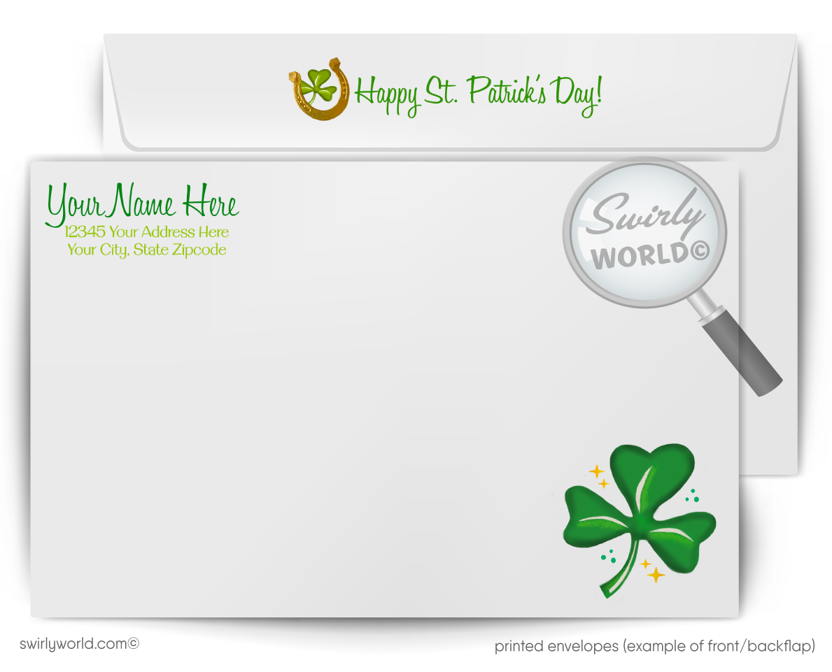 Vintage St. Patrick’s Day Card – Irish Boy & Girl with Shamrocks – 1940s-50s Mid-Century Design