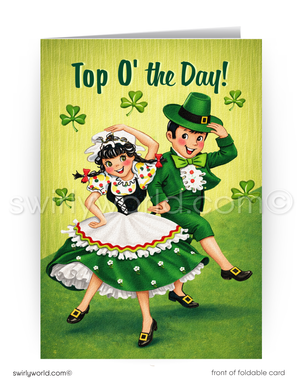 Vintage St. Patrick’s Day Card – Irish Dancing Couple | Customizable Holiday Card With Shamrocks