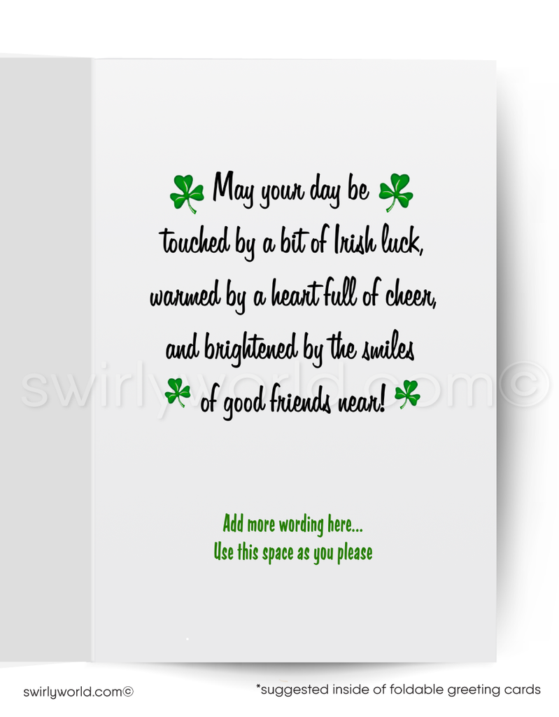 Vintage St. Patrick’s Day Card – Black Puppy with Shamrocks & Roses – 1940s-50s Mid-Century Design