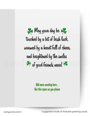 Vintage St. Patrick’s Day Card – Black Puppy with Shamrocks & Roses – 1940s-50s Mid-Century Design