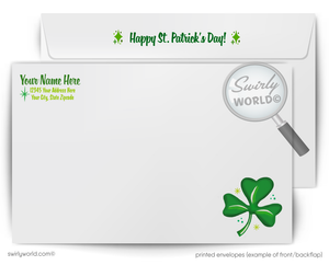 Vintage St. Patrick’s Day Card – Kitschy Dog in Leprechaun Hat with Shamrocks – 1940s-50s Mid-Century Design